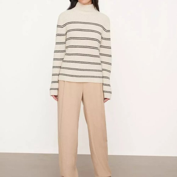 NEW Vince Cashmere Striped Shaker Rib Turtleneck Sweater - Picture 1 of 1